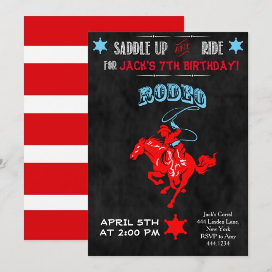 Cowboy Rodeo verjaardagsfeestje uitnodigingen (Voorkant / Achterkant)