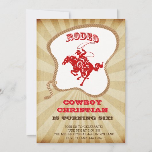 Cowboy Rodeo verjaardagsfeestje uitnodigingen (Voorkant)