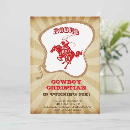 Cowboy Rodeo verjaardagsfeestje uitnodigingen (Staand voorkant)