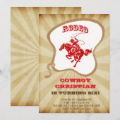 Cowboy Rodeo verjaardagsfeestje uitnodigingen (Voorkant / Achterkant)