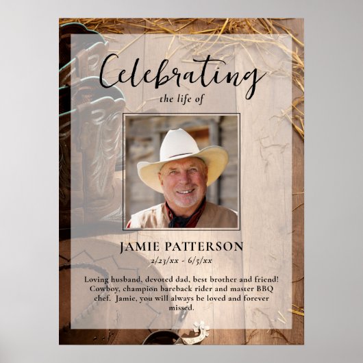 Cowboy Rodeo Viering van het Leven, Funeral Foto Poster (Voorkant)