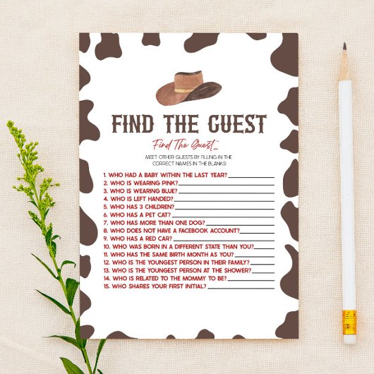 Cowboy Rodeo Vind het gast Baby shower spel Briefpapier