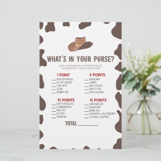 Cowboy Rodeo Wat is er in Purse Baby shower spel Briefpapier (Staand voorkant)