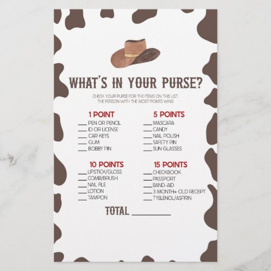 Cowboy Rodeo Wat is er in Purse Baby shower spel Briefpapier (Voorkant)
