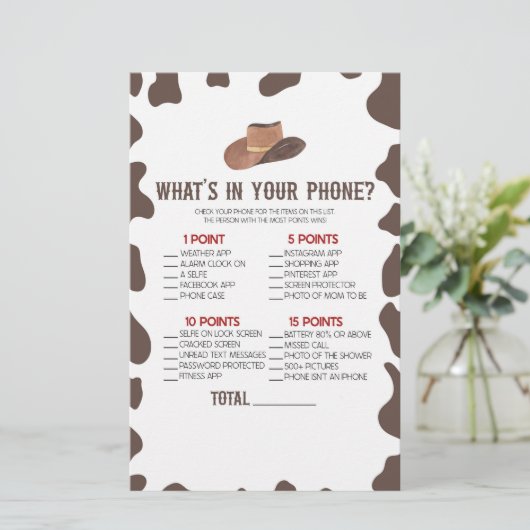 Cowboy Rodeo Wat zit er in je telefoon Baby shower Briefpapier (Staand voorkant)