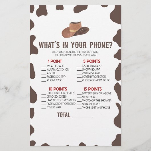 Cowboy Rodeo Wat zit er in je telefoon Baby shower Briefpapier (Voorkant)