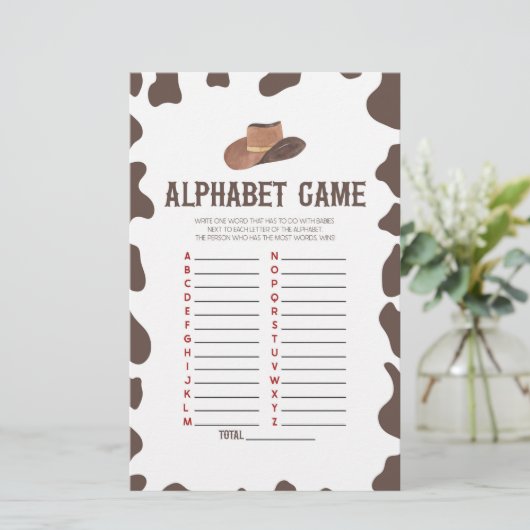 Cowboy Rodeo Western alfabet Baby shower spel Briefpapier (Staand voorkant)