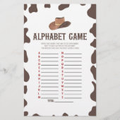 Cowboy Rodeo Western alfabet Baby shower spel Briefpapier (Voorkant)