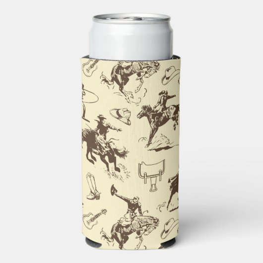 Cowboy Rodeo Western Beige en Bruin Seltzer Blikjeskoeler (Seltzer Achterkant)