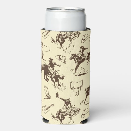 Cowboy Rodeo Western Beige en Bruin Seltzer Blikjeskoeler (Seltzer Voorkant)