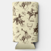 Cowboy Rodeo Western Beige en Bruin Seltzer Blikjeskoeler (Achterkant)