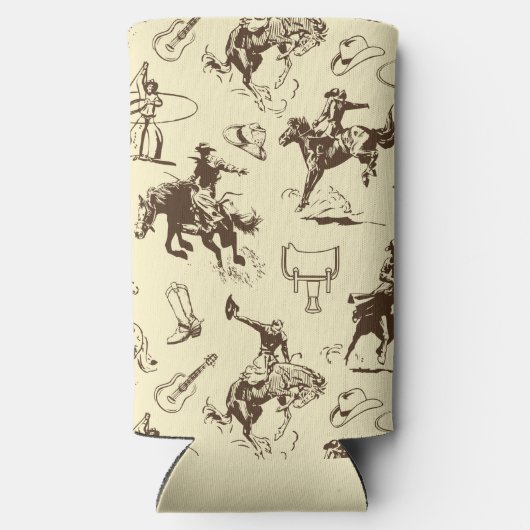 Cowboy Rodeo Western Beige en Bruin Seltzer Blikjeskoeler (Achterkant)