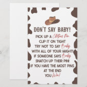 Cowboy Rodeo Western Don't Say Baby shower Game Briefpapier (Voorkant / Achterkant)