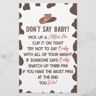 Cowboy Rodeo Western Don't Say Baby shower Game Briefpapier