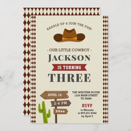 Cowboy Rodeo Western Saloon Kind Boy Verjaardagsfe Kaart (Voorkant / Achterkant)