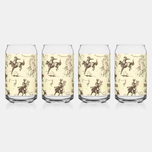 Cowboy Rodeo Westerne gepersonaliseerde set van 4 Blikvorm Glas (Links)