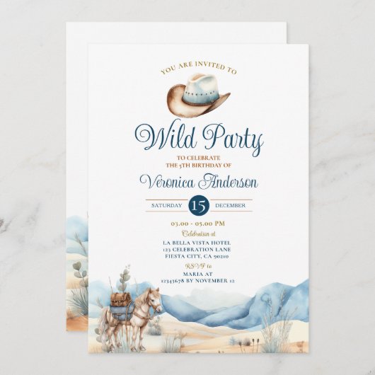 Cowboy Rodeo Wild Party Westerne Ranch 5e verjaard Kaart (Voorkant / Achterkant)