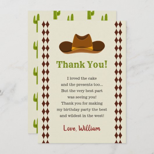 Cowboy Rodeo Wild West Kinder Jongens Verjaardagsf Bedankkaart (Voorkant / Achterkant)