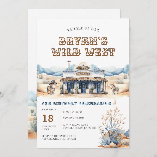 Cowboy Rodeo Wild West Ranch 5e verjaardag Kaart (Voorkant / Achterkant)