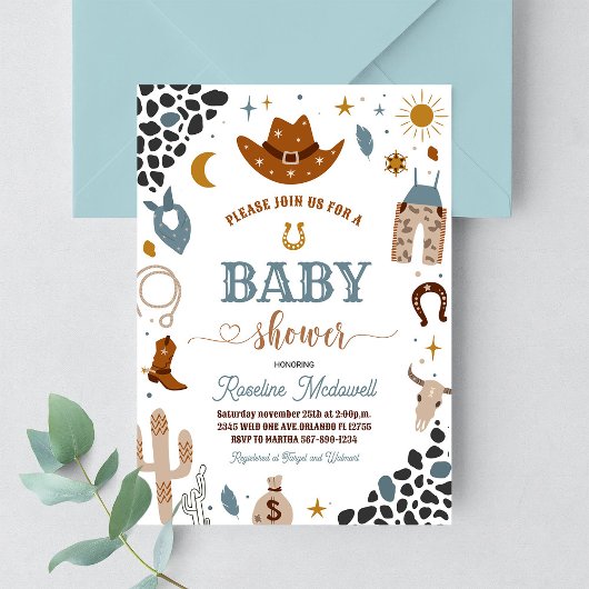 Cowboy Rodeo Wild West Western Baby shower Kaart