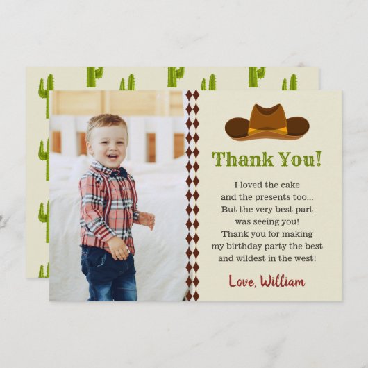Cowboy Rodeo Wilde Westen Jongens Verjaardagsfeest Bedankkaart (Voorkant / Achterkant)