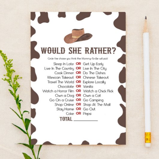 Cowboy Rodeo Zou Zij Liever Baby Shower Spel Briefpapier