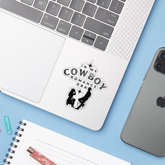 Cowboy Romance Era Romance Reader Sticker (Laptop met iPhone)