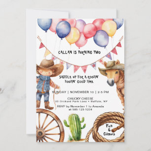 Cowboy Rootin 'Rootin' Time Verjaardag Uitnodiging