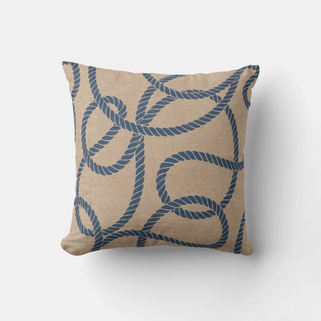 Cowboy Rope Pattern in Tan en Blue Kussen (Voorkant)