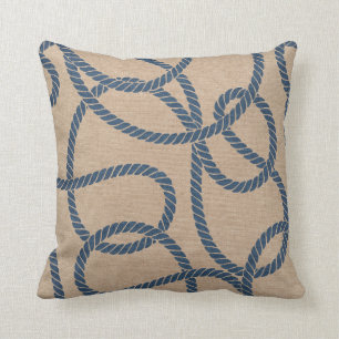 Cowboy Rope Pattern in Tan en Blue Kussen