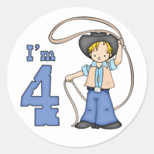 Cowboy Roper 4th Birthday Ronde Sticker