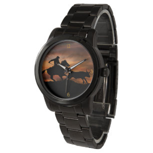 Cowboy Roping a Steer Country Westerne Horloge