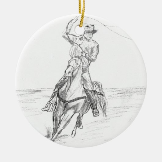 Cowboy Roping Keramisch Ornament (Voorkant)