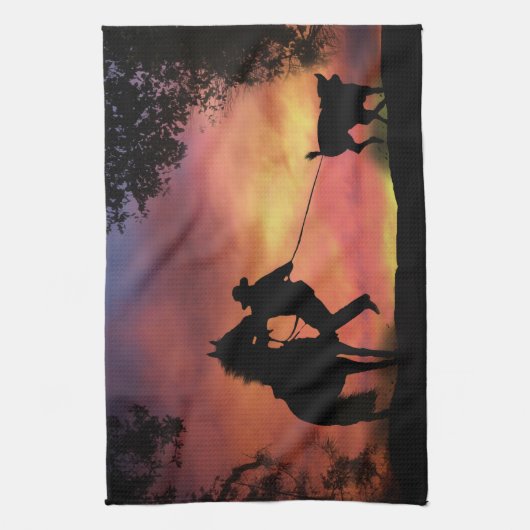 cowboy Roping Rodeo Theedoek (Verticaal)