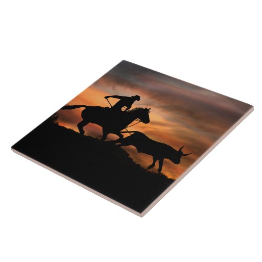 Cowboy Roping Steer bij Sunset Tegeltje (Zijkant)