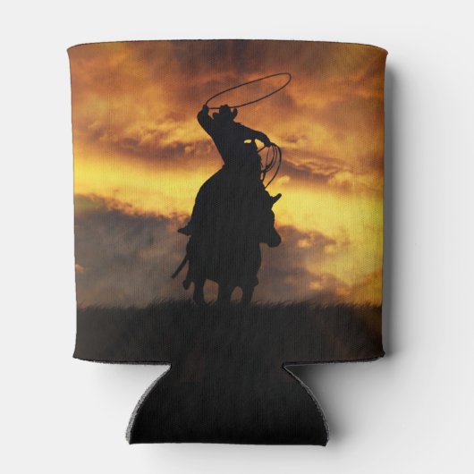 Cowboy Roping with Horse and Sunset Blikjeskoeler (Achterkant)