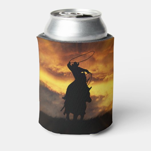 Cowboy Roping with Horse and Sunset Blikjeskoeler (Blikje Achterkant)
