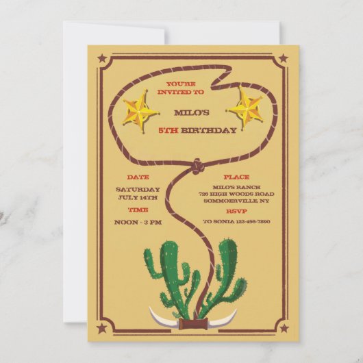 Cowboy Roundup uitnodiging voor verjaardagsfeestje (Voorkant)