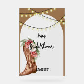 Cowboy roze bloemige bruidsdouche  acryl bord (Voorkant)