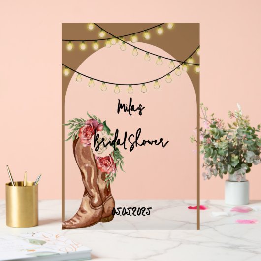 Cowboy roze bloemige bruidsshower  acryl bord (Huwelijk)