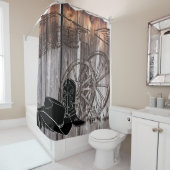 Cowboy Rustic Barnwood Wagon Wheel Douchegordijn (In situ)