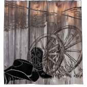 Cowboy Rustic Barnwood Wagon Wheel Douchegordijn (Voorkant)
