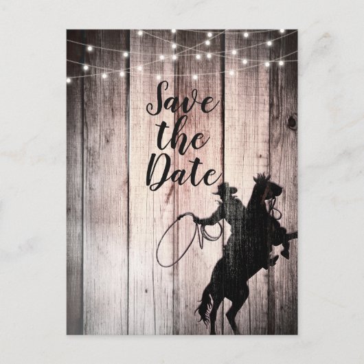 Cowboy Rustic Wood Barn Country Save the Date Aankondigingskaart (Voorkant)