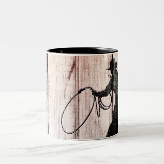 Cowboy Rustic Wood Barn Land Wilde West Tweekleurige Koffiemok (Center)