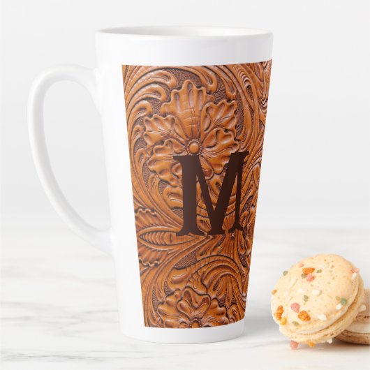 Cowboy rustiek land western bruiloft monogram latte mok (In situ)