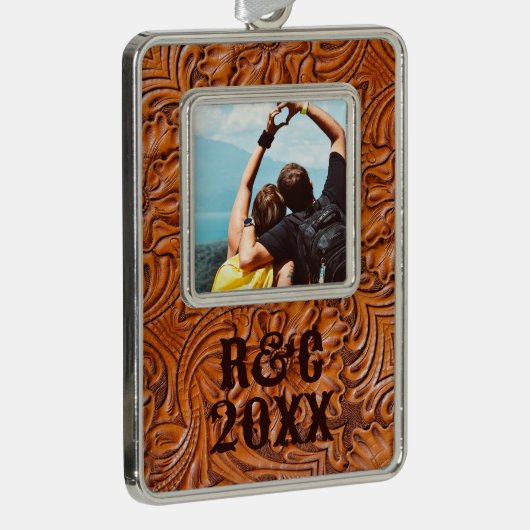 Cowboy rustiek western land gereedschappen lederen verzilverd omlijst ornament (Rechts)