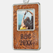 Cowboy rustiek western land gereedschappen lederen verzilverd omlijst ornament (Links)