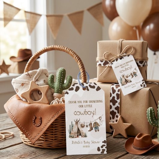 Cowboy rustieke moderne westerse woestijn baby sho cadeaulabel