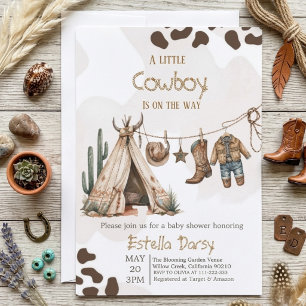 Cowboy rustieke western waterverf baby shower kaart