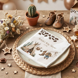 Cowboy rustieke western woestijn aquarel baby show servet